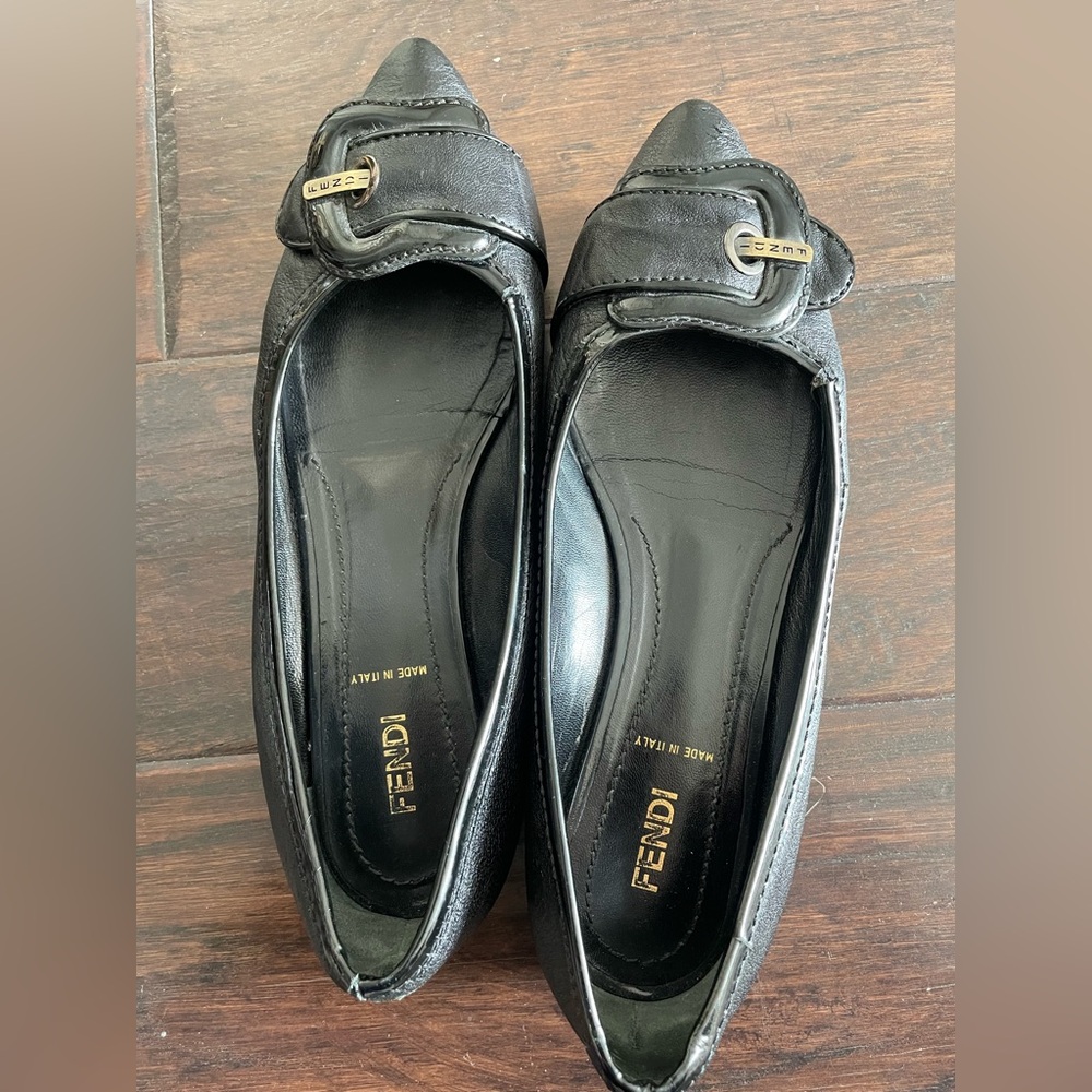 Fendi black buckle flats